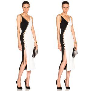 David Koma Cady Midi- length Dress Two Tone Black White Lace Panel Dress Sz 8